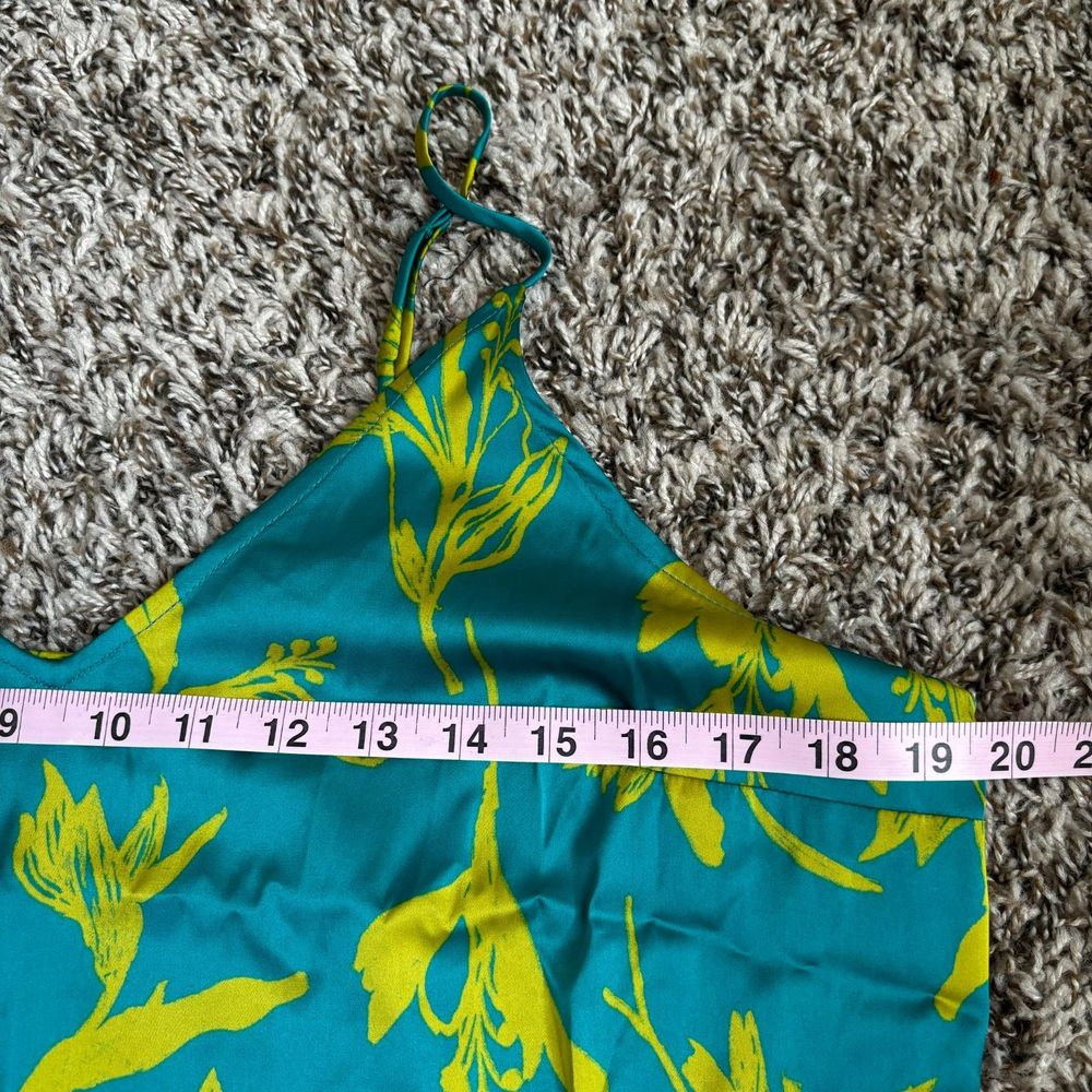 Stars Above Women Satin Floral Print Sleepwear Night Dress, Teal/Lime Large - Picture 11 of 11